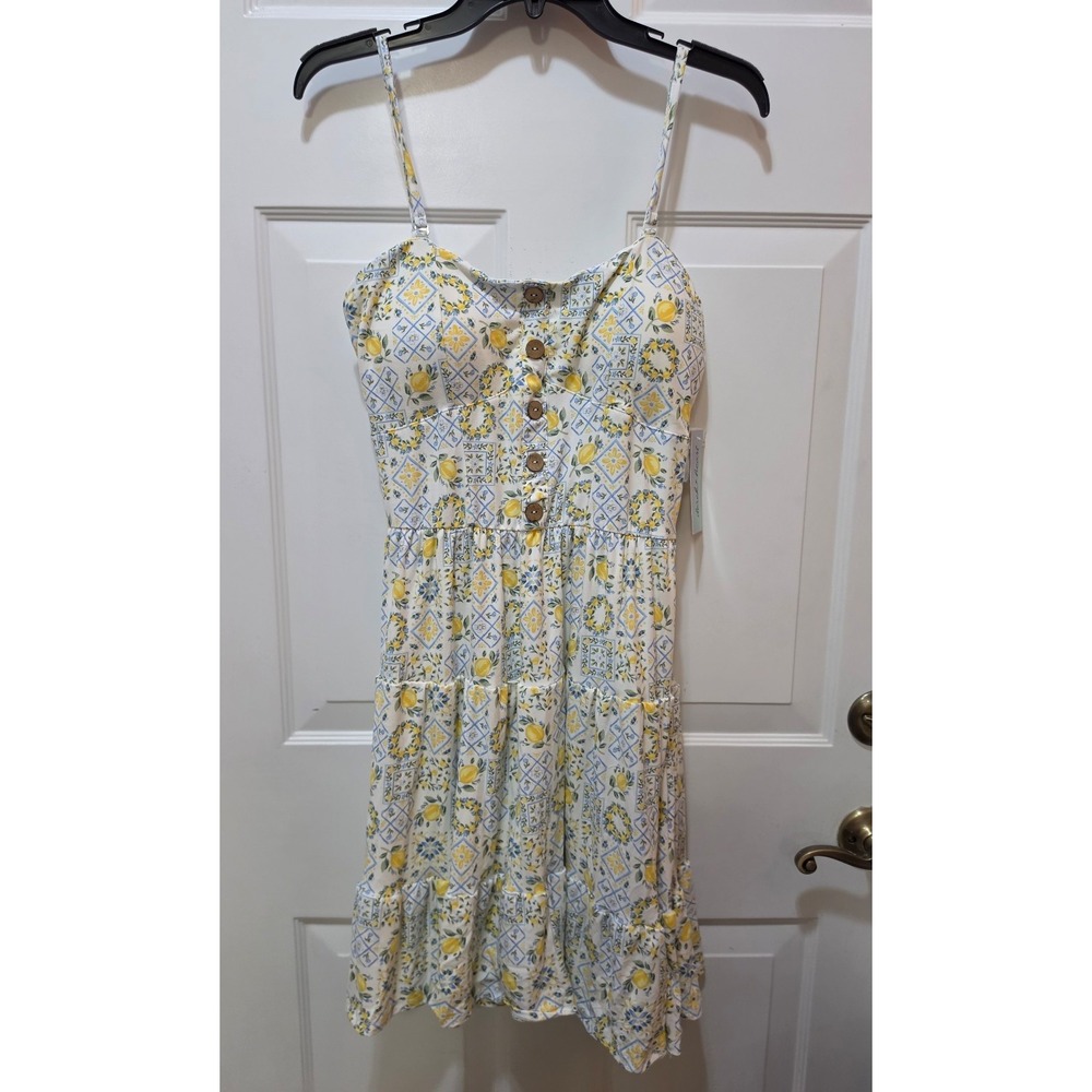 NWT Derek Heart Lemon Tile Print Button Front Tiered Sundress - Women's L